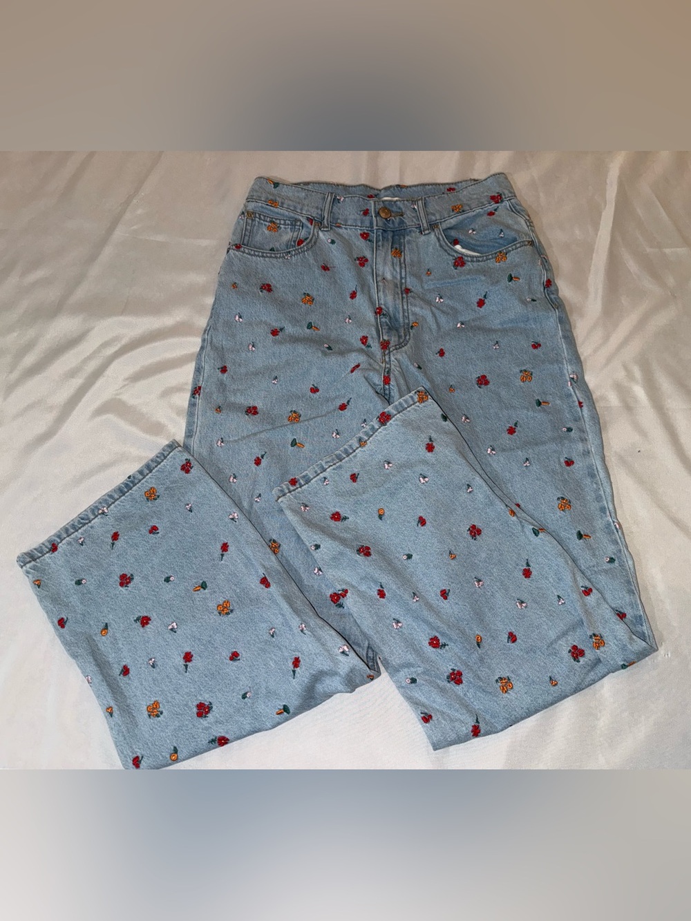 BDG Light Blue Straight Jeans with Multicolor Floral Embroidery 26x29